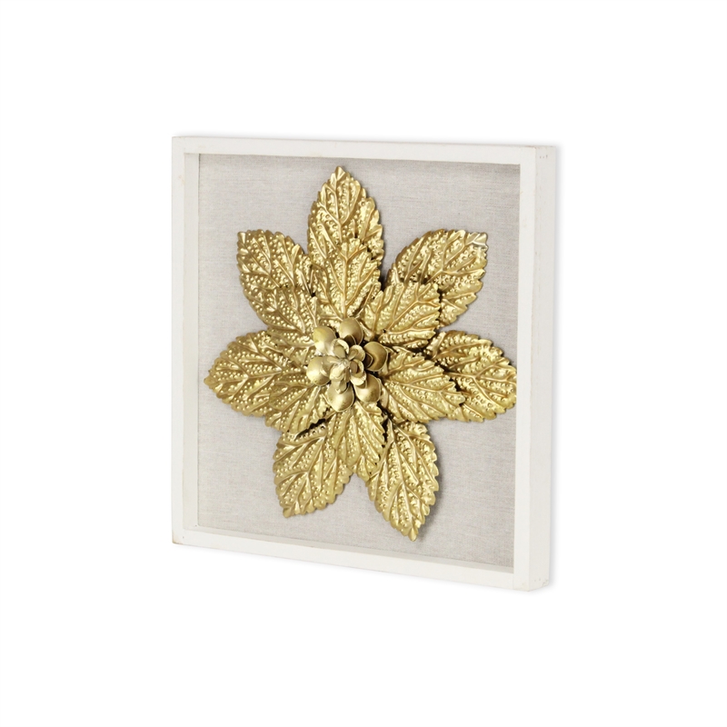 Pemberly Row Framed Elegant Gold Flower Art Print on White Frame