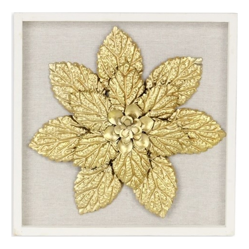 Pemberly Row Framed Elegant Gold Flower Art Print on White Frame