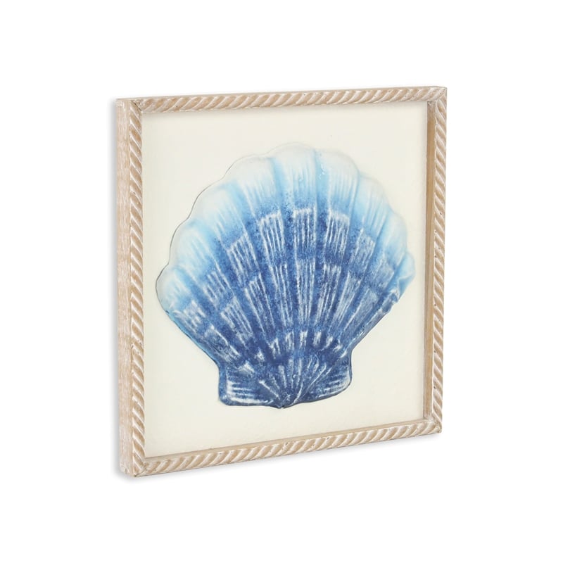 Pemberly Row Blue Sea Shell Metal Relief Wall Art for Coastal Decor