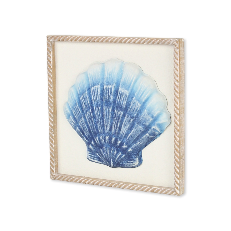 Pemberly Row Blue Sea Shell Metal Relief Wall Art for Coastal Decor