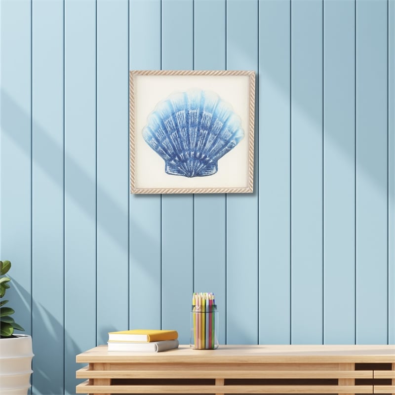Pemberly Row Blue Sea Shell Metal Relief Wall Art for Coastal Decor
