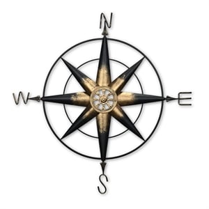 Pemberly Row Large Elegant Metal Wall Compass for Nautical Decor