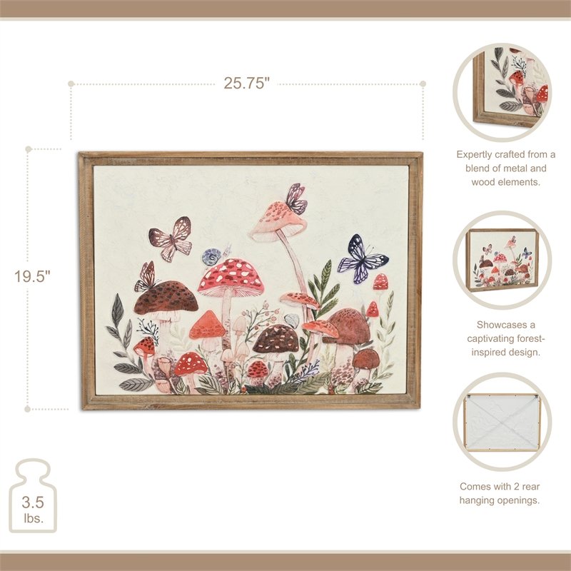 Pemberly Row Colorful Forest Mushroom Metal Wall Art for Nature Decor