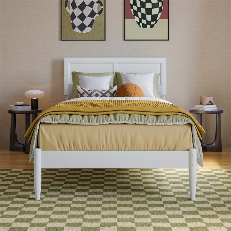 Pemberly Row Twin XL Solid Wood Platform Bed with Slats in White