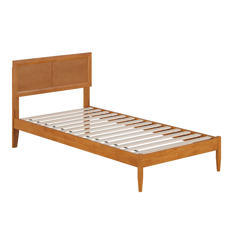 Pemberly Row Twin XL Solid Wood Platform Bed with Slats in Light Toffee