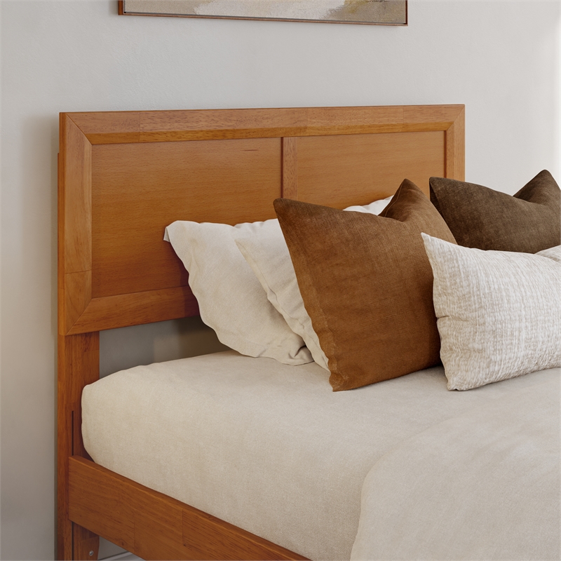 Pemberly Row Twin XL Solid Wood Platform Bed with Slats in Light Toffee