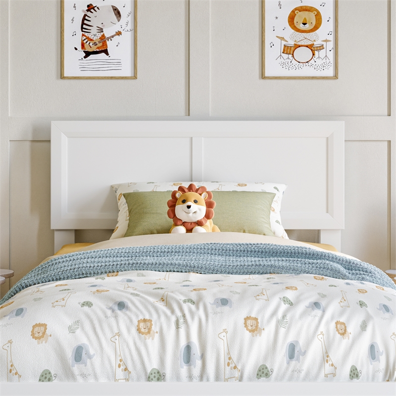 Pemberly Row Twin Solid Wood Platform Bed with Slat Support in White