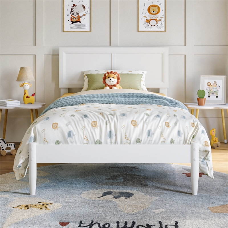 Pemberly Row Twin Solid Wood Platform Bed with Slat Support in White