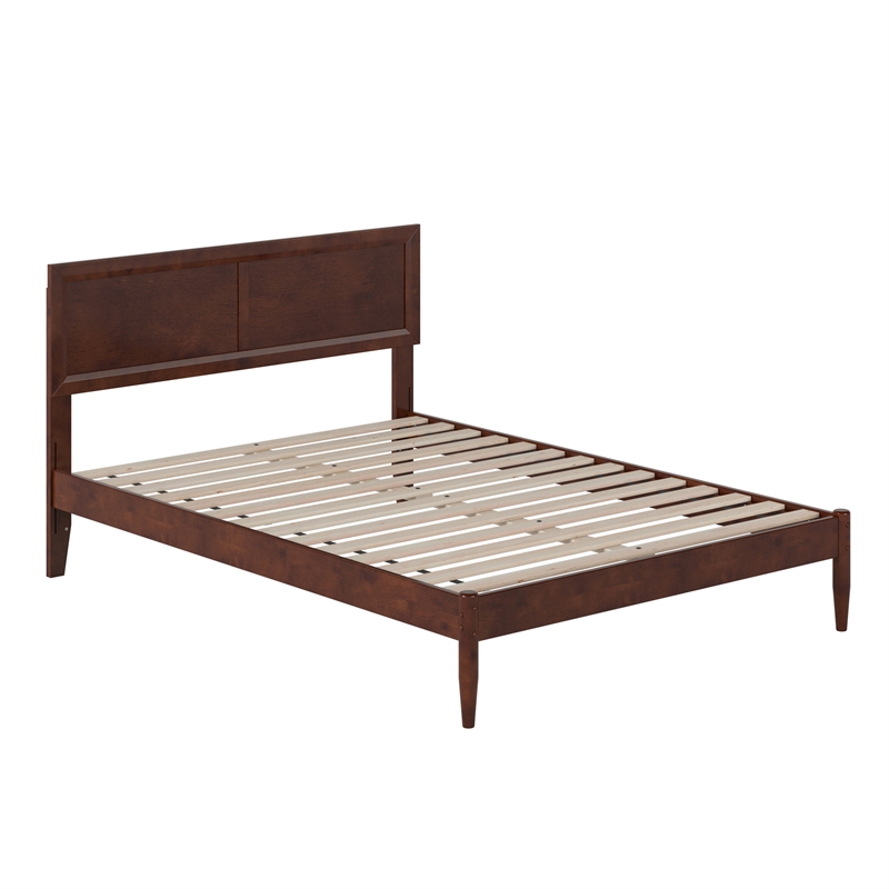 Pemberly Row Full Solid Wood Platform Bed with Slat Support in Walnut