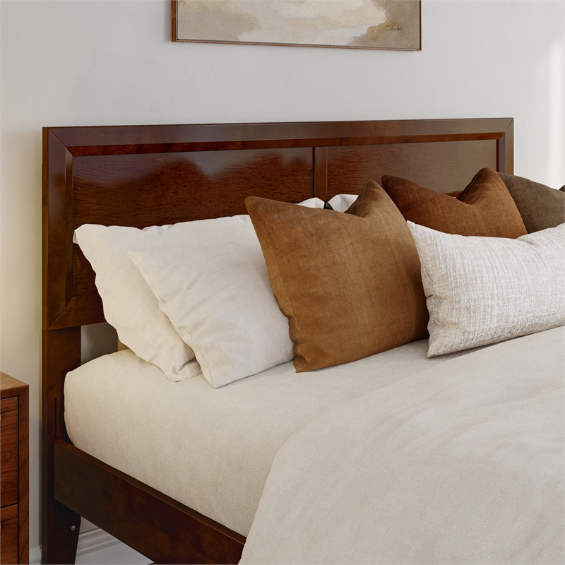 Pemberly Row Full Solid Wood Platform Bed with Slat Support in Walnut