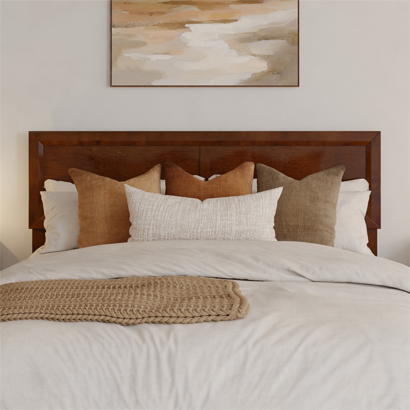 Pemberly Row Full Solid Wood Platform Bed with Slat Support in Walnut