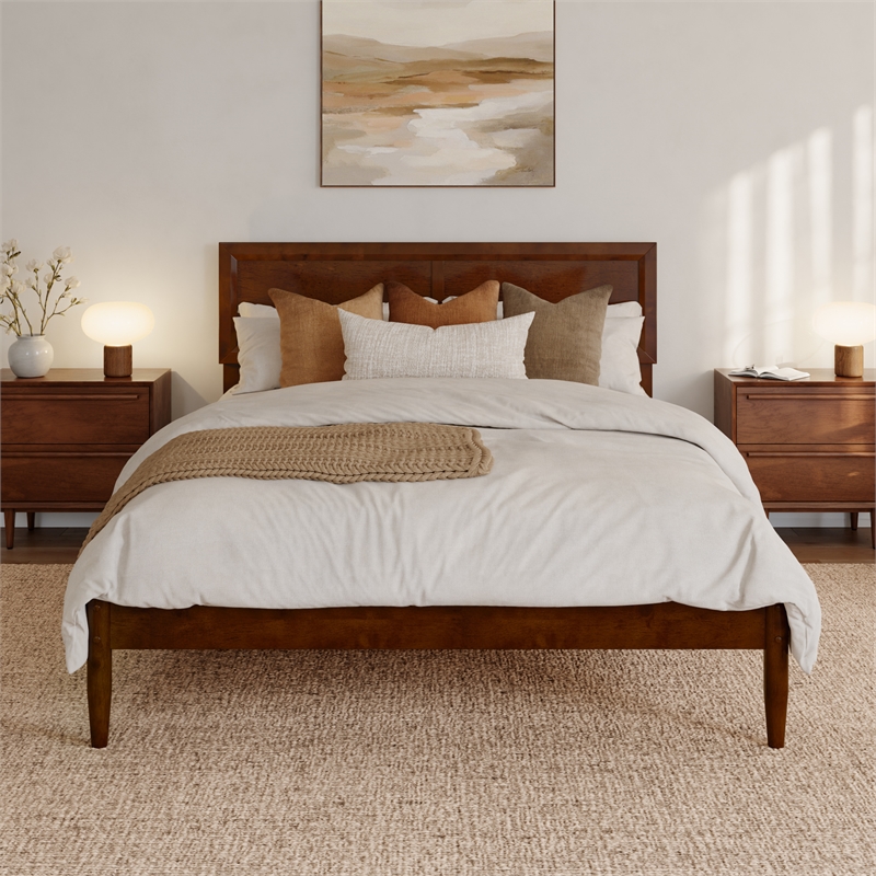 Pemberly Row Full Solid Wood Platform Bed with Slat Support in Walnut