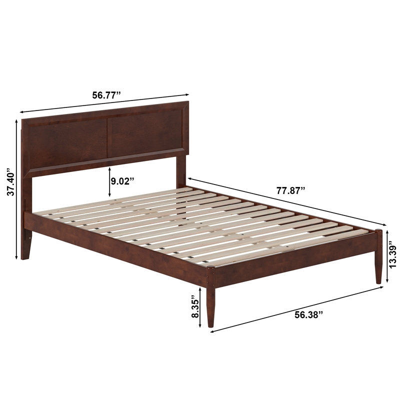 Pemberly Row Full Solid Wood Platform Bed with Slat Support in Walnut