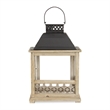 Pemberly Row Rectangular Wooden Lantern with Black Metal Top & Galvanized Accent