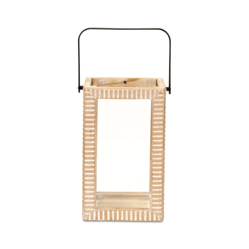 Pemberly Row Ridge Patterned Wood Lantern with Handle in Small Size