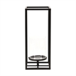 Pemberly Row Square Black Metal and Glass Panel Lantern Large Size