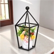 Pemberly Row Pyramid Top Metal Glass Lantern with Handle in Black
