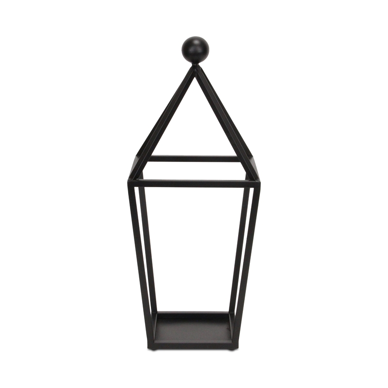 Pemberly Row Pyramid Top Metal Glass Lantern with Handle in Black