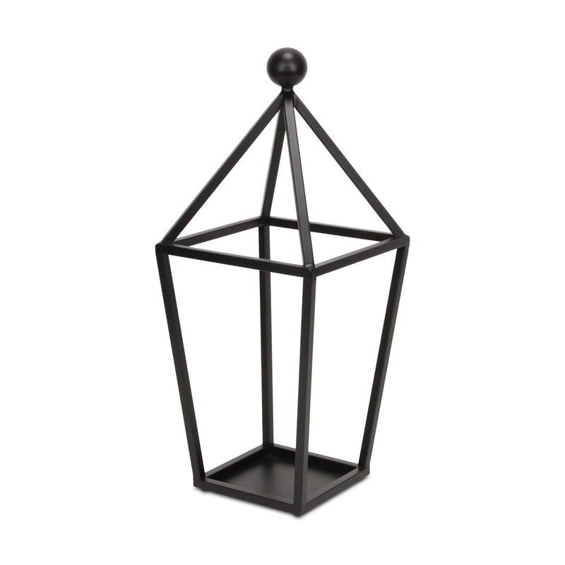 Pemberly Row Pyramid Top Metal Glass Lantern with Handle in Black
