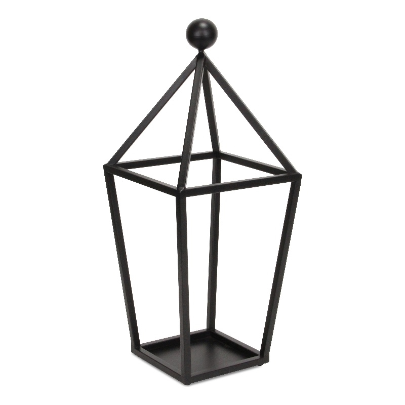 Pemberly Row Pyramid Top Metal Glass Lantern with Handle in Black