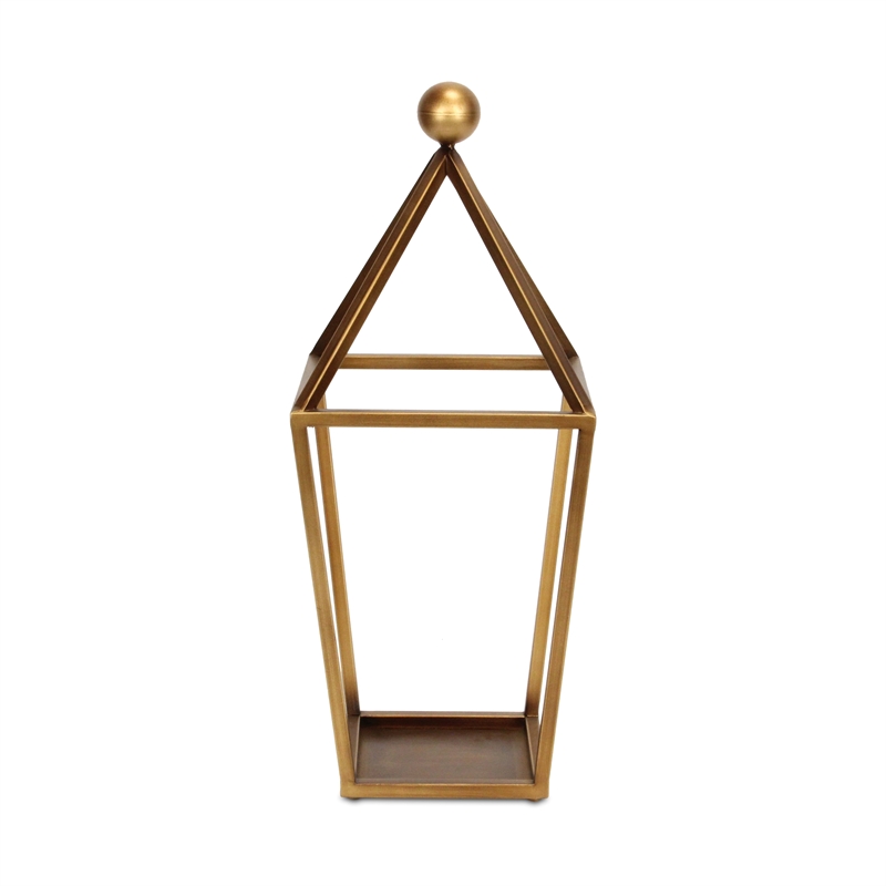 Pemberly Row Pyramid Top Metal Glass Lantern with Handle in Gold
