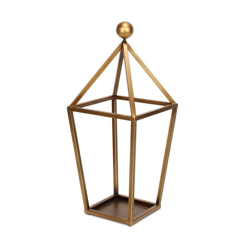 Pemberly Row Pyramid Top Metal Glass Lantern with Handle in Gold