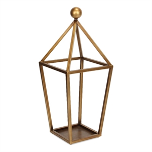 Pemberly Row Pyramid Top Metal Glass Lantern with Handle in Gold