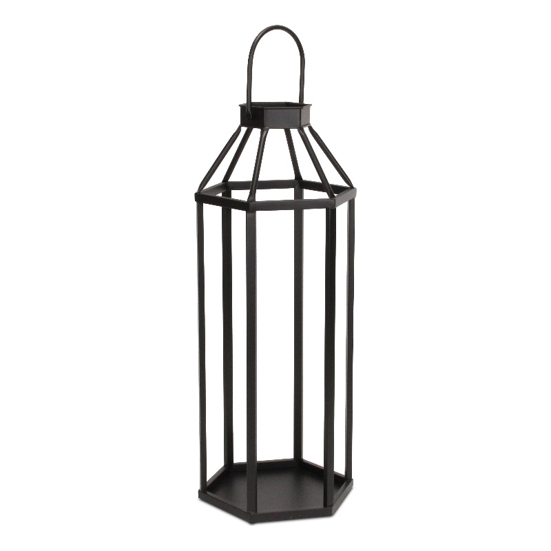 Pemberly Row Hexagon Metal and Glass Lantern with Handle in Black