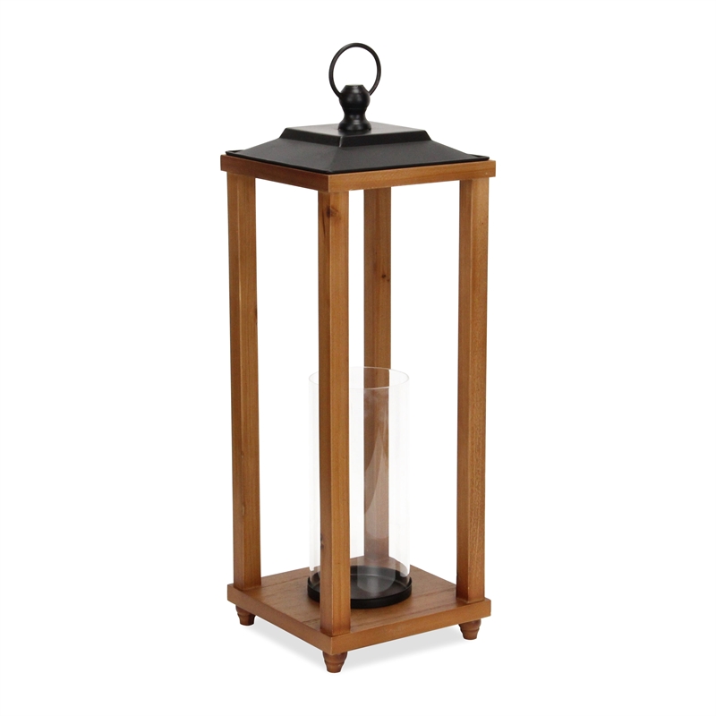 Pemberly Row Rustic Wood and Metal Open Side Candle Lantern Small