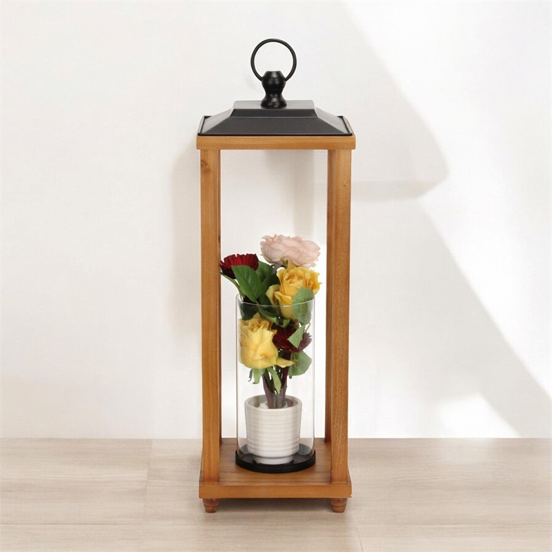Pemberly Row Rustic Wood and Metal Open Side Candle Lantern Small