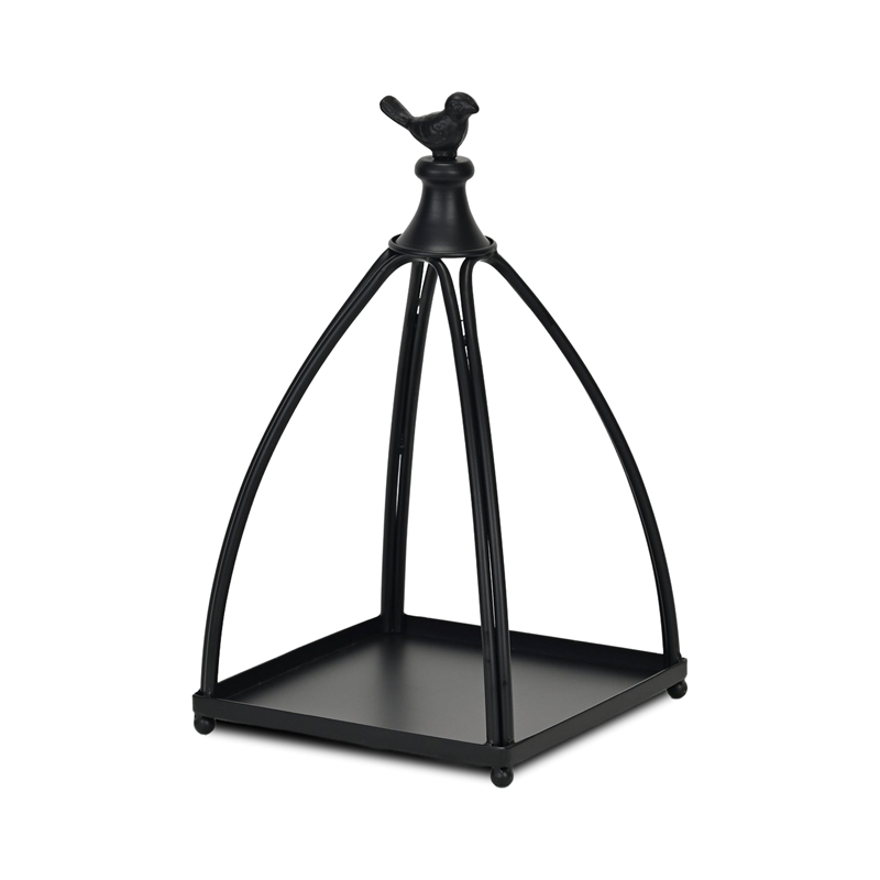 Pemberly Row Curved Mini Table Lantern with Bird Accent in Black