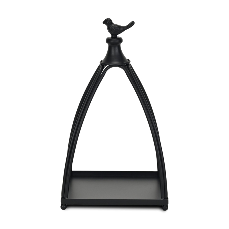 Pemberly Row Curved Mini Table Lantern with Bird Accent in Black
