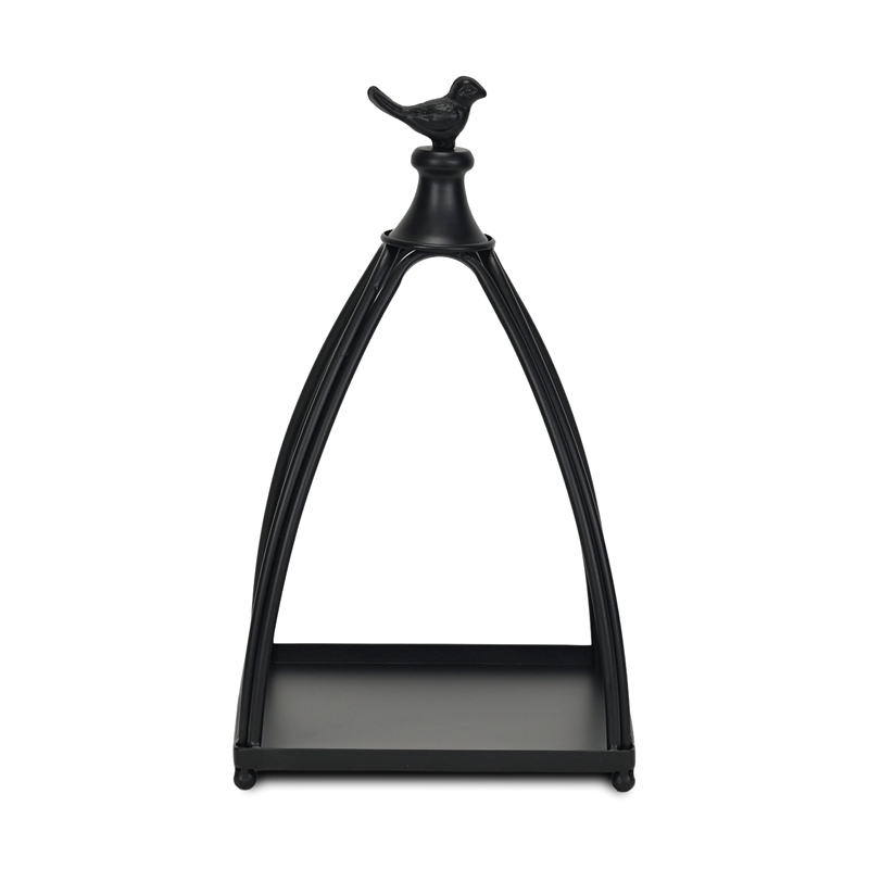 Pemberly Row Curved Mini Table Lantern with Bird Accent in Black
