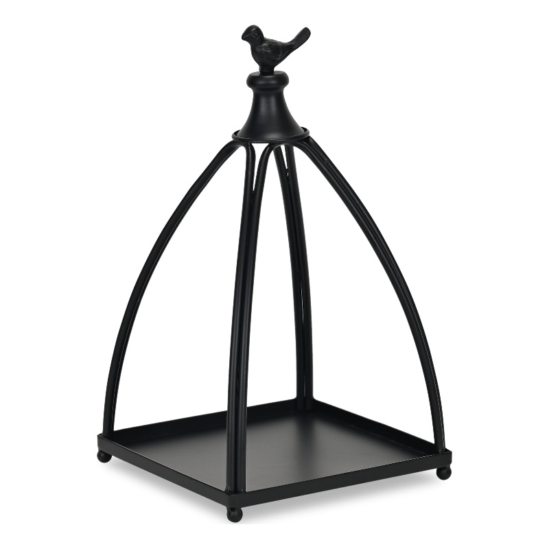 Pemberly Row Curved Mini Table Lantern with Bird Accent in Black