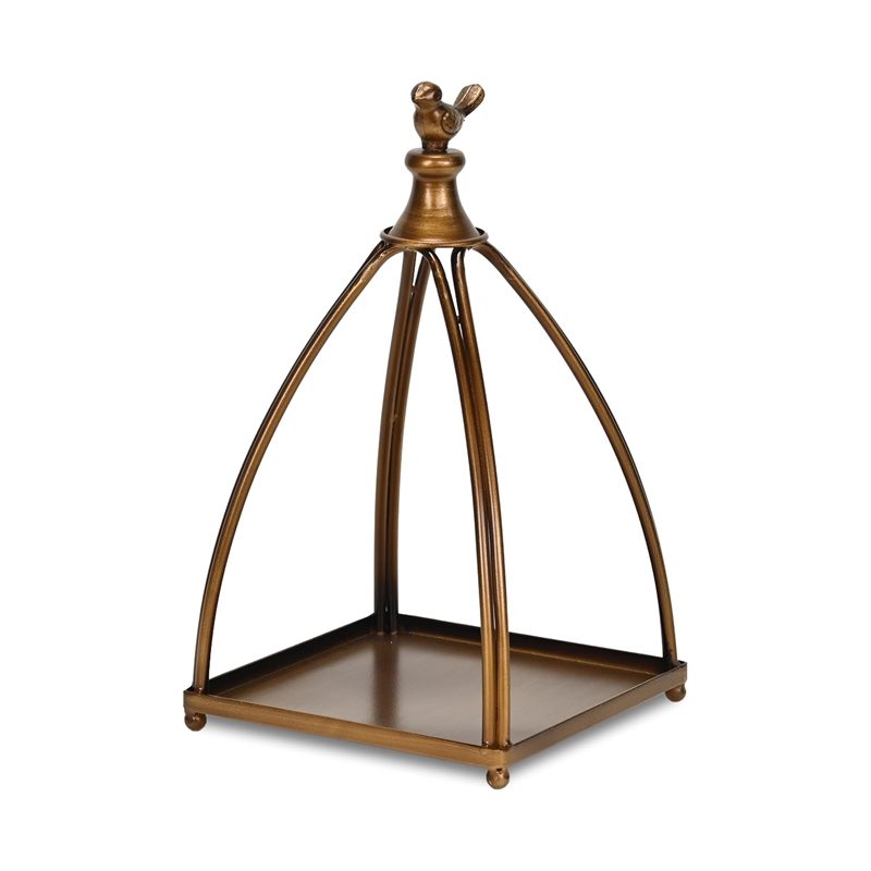 Pemberly Row Curved Mini Table Lantern with Bird Accent in Bronze