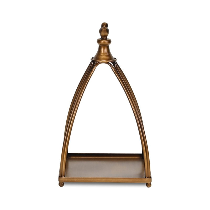 Pemberly Row Curved Mini Table Lantern with Bird Accent in Bronze