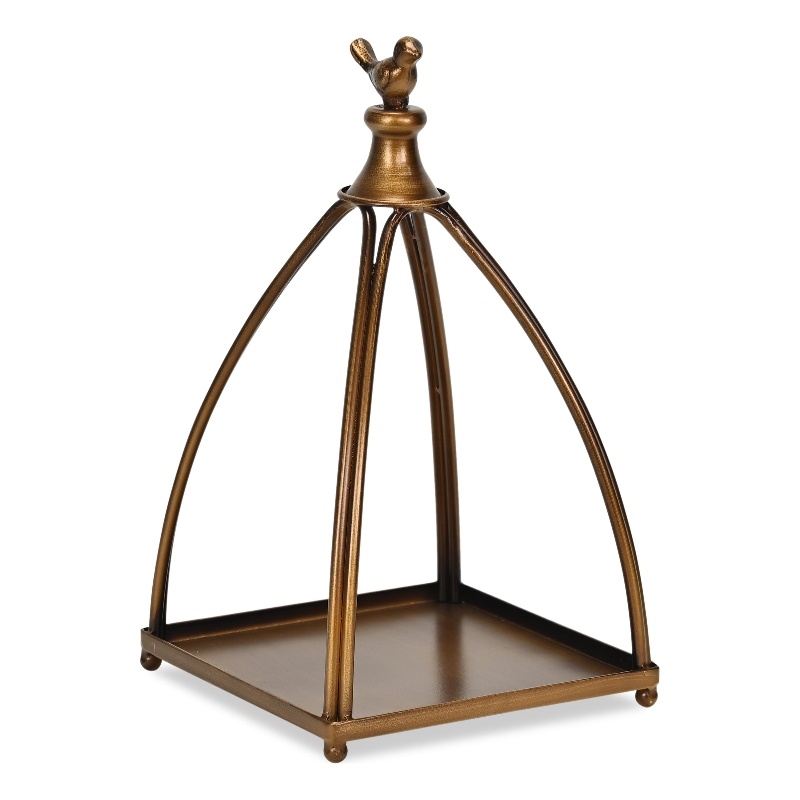 Pemberly Row Curved Mini Table Lantern with Bird Accent in Bronze