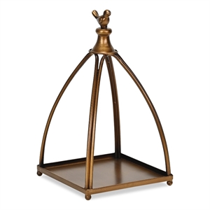 Pemberly Row Curved Mini Table Lantern with Bird Accent in Bronze