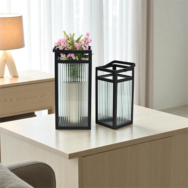 Pemberly Row Set of 2 Fluted Glass Lanterns 16