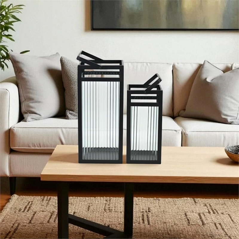Pemberly Row Set of 2 Fluted Glass Lanterns 16