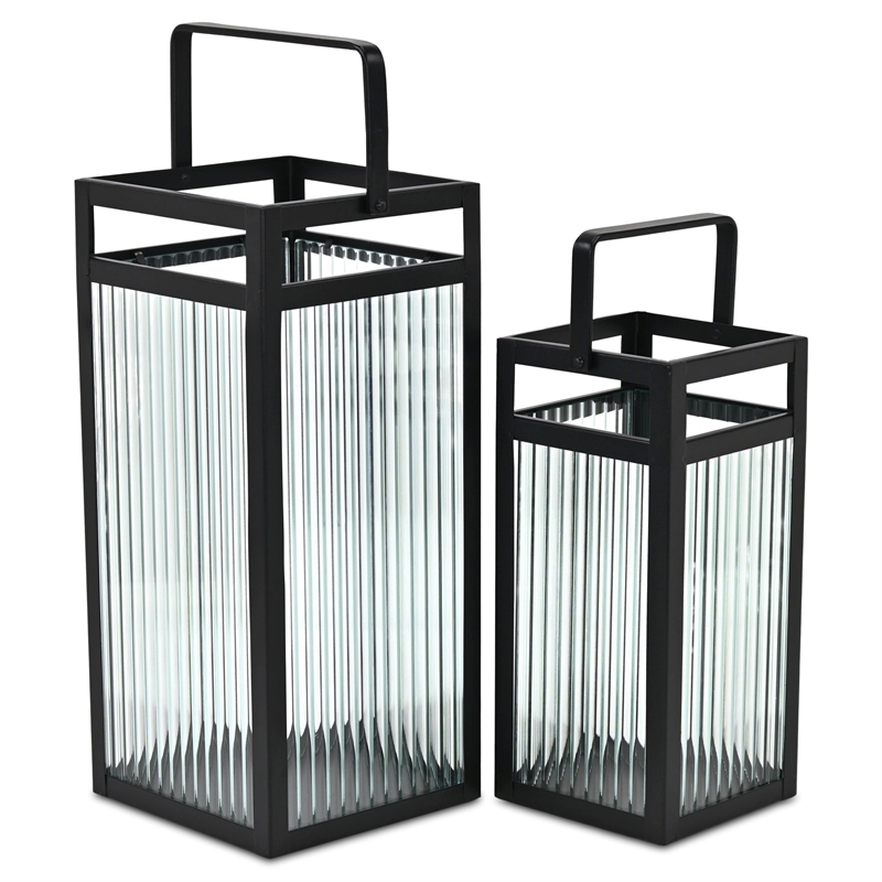 Pemberly Row Set of 2 Fluted Glass Lanterns 16