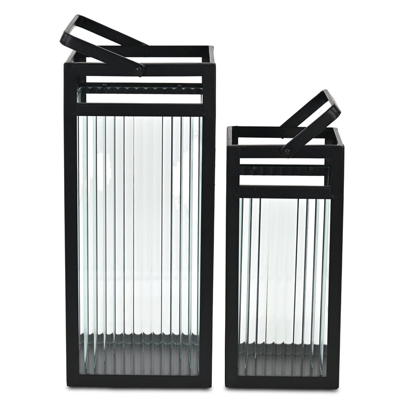 Pemberly Row Set of 2 Fluted Glass Lanterns 16
