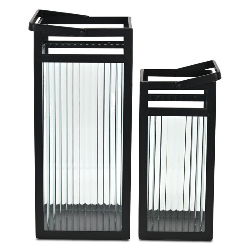 Pemberly Row Set of 2 Fluted Glass Lanterns 16