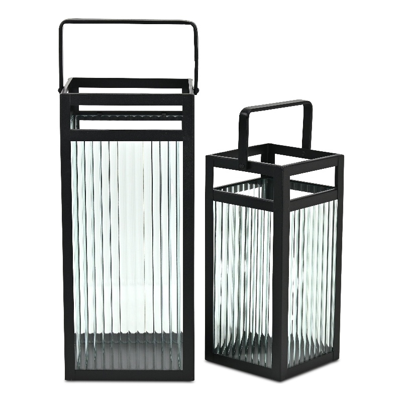 Pemberly Row Set of 2 Fluted Glass Lanterns 16