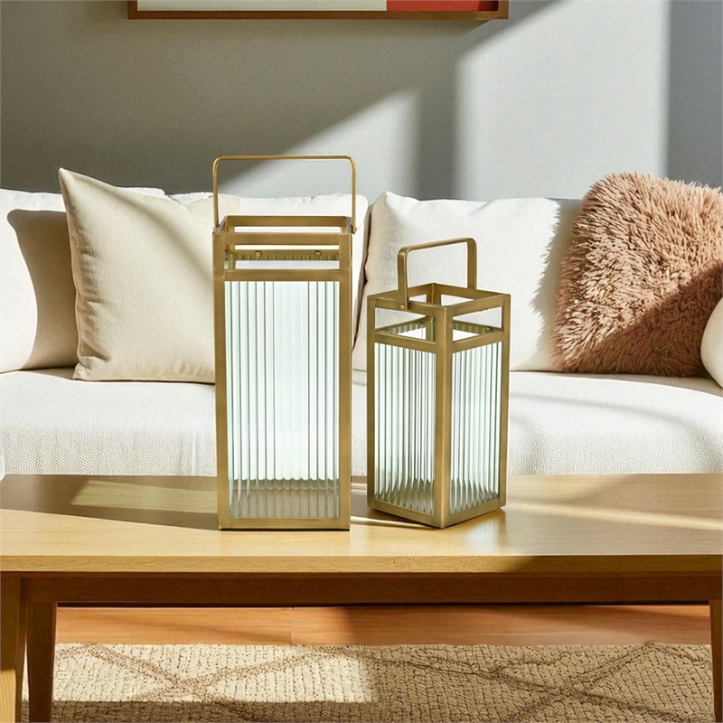 Pemberly Row Set of 2 Fluted Glass Lanterns 16
