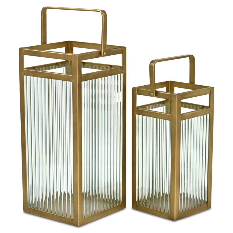 Pemberly Row Set of 2 Fluted Glass Lanterns 16
