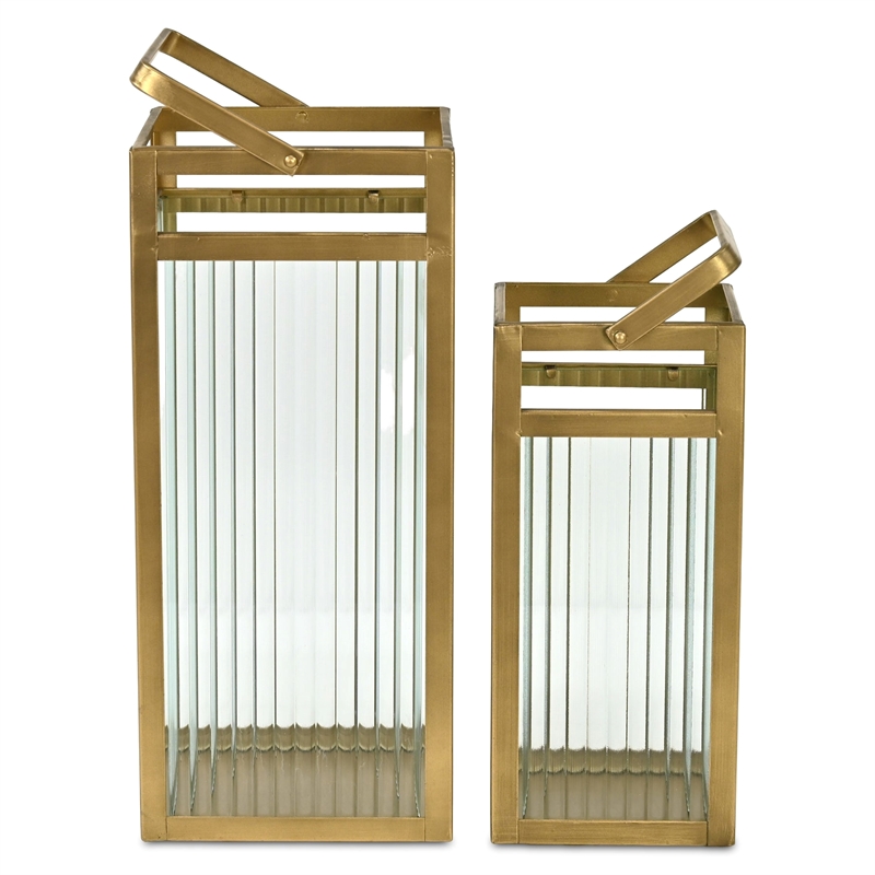 Pemberly Row Set of 2 Fluted Glass Lanterns 16