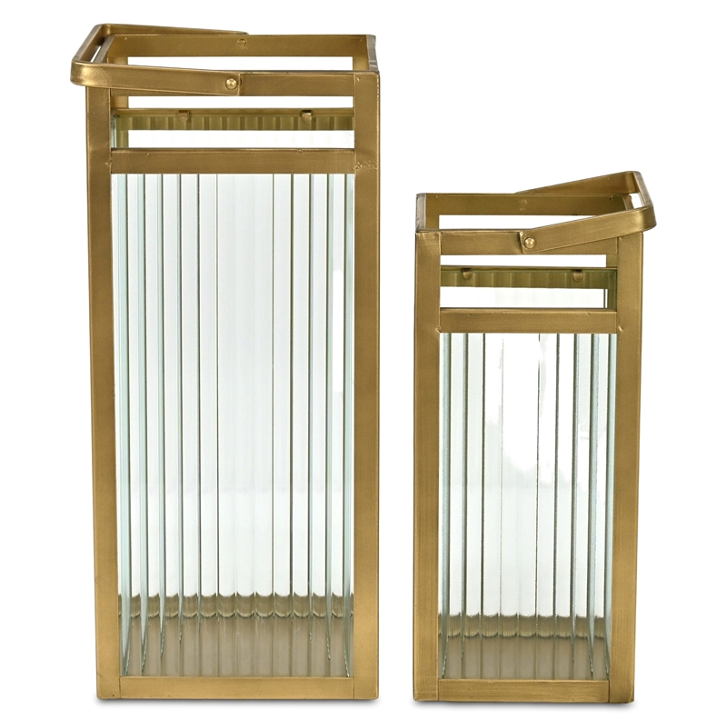 Pemberly Row Set of 2 Fluted Glass Lanterns 16