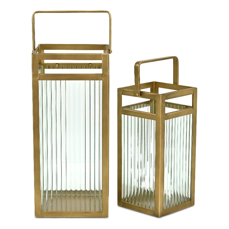 Pemberly Row Set of 2 Fluted Glass Lanterns 16