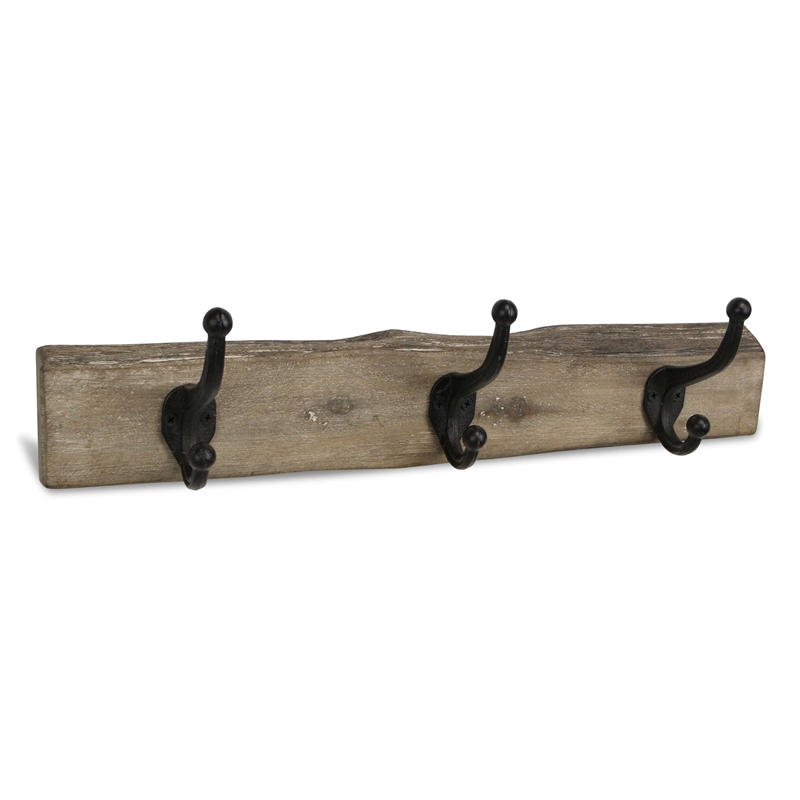 Pemberly Row Rustic Solid Wood 3 Hook Wall Organizer with Shelf